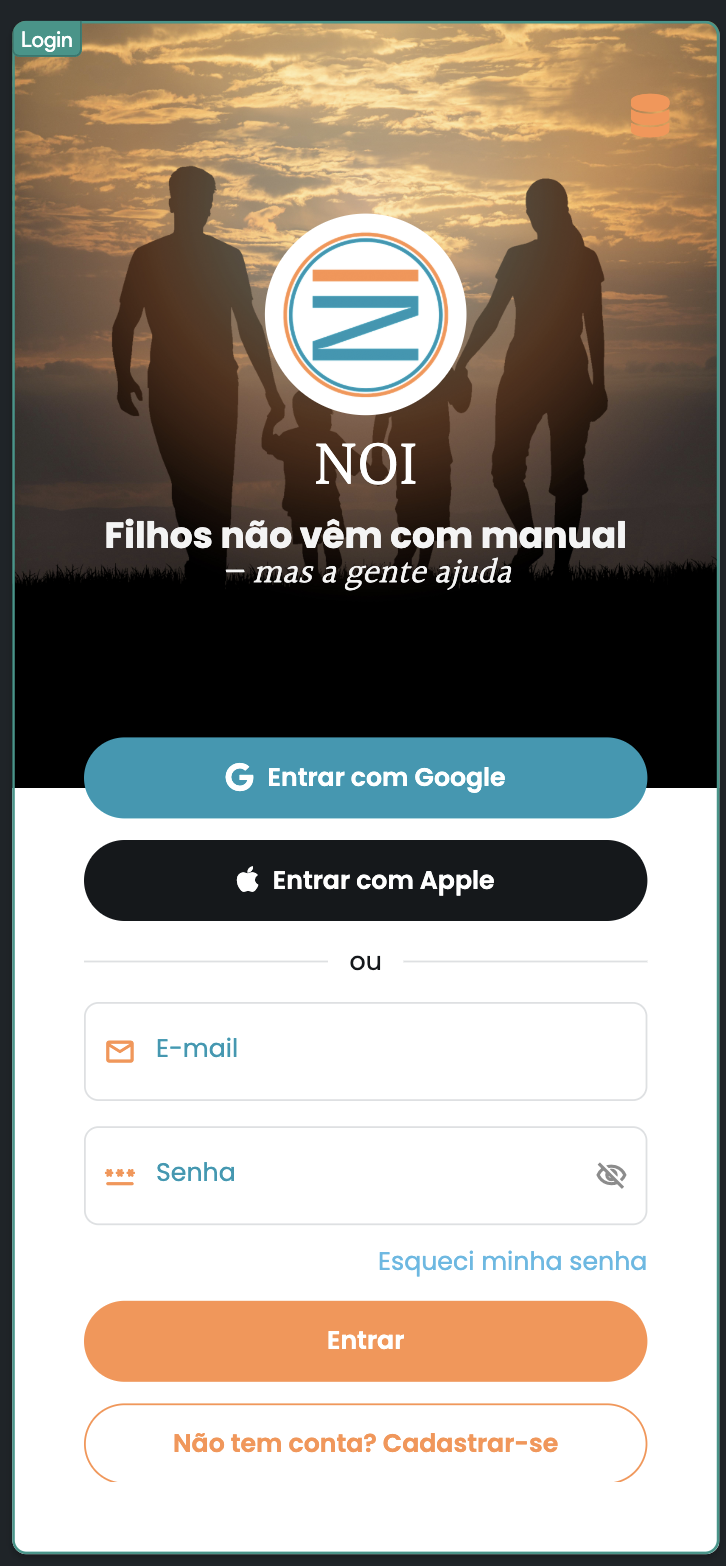 Tela de entrada do aplicativo NOI